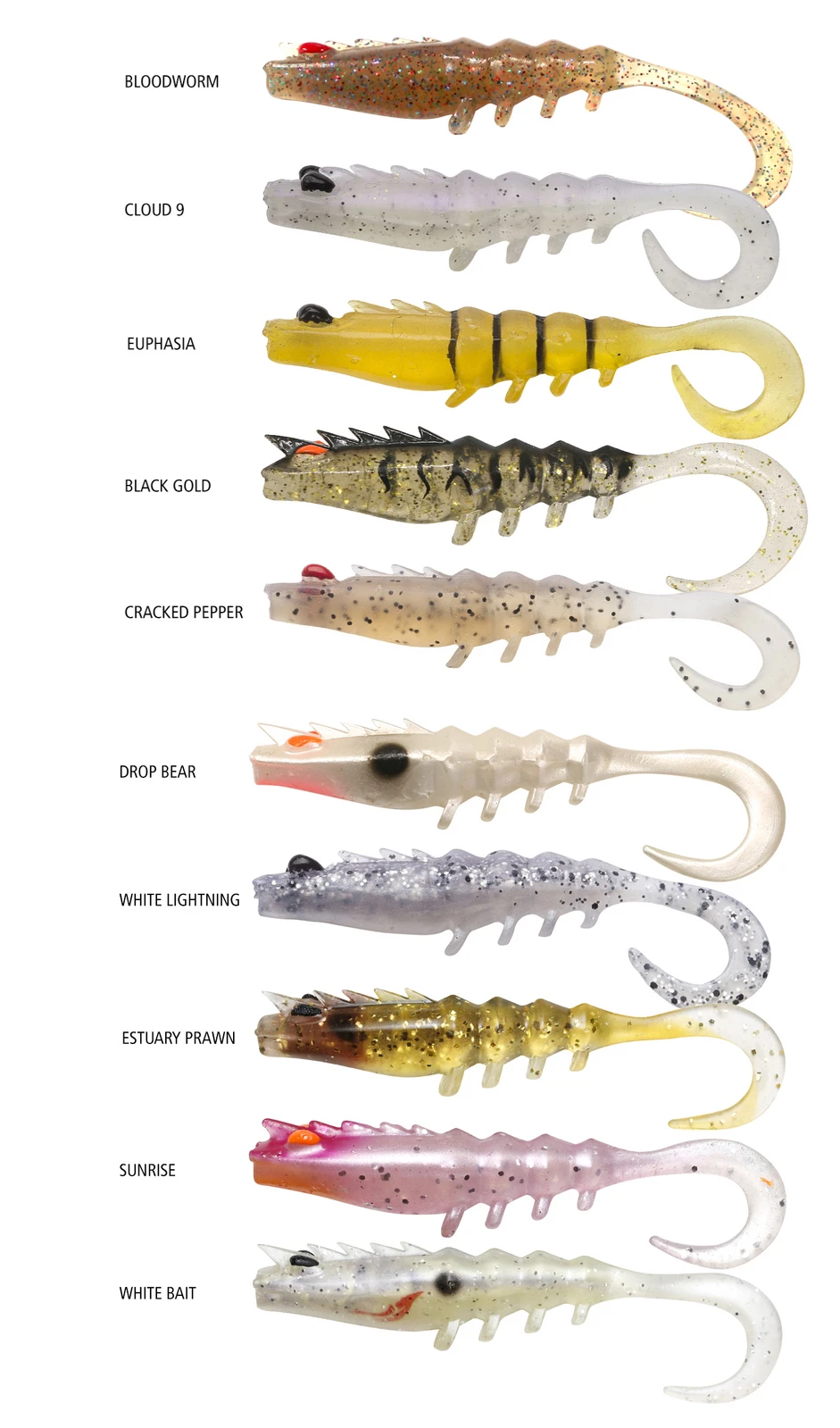 Soft Plastics Shimano Squidgies PRAWN WRIGGLER TAIL 95mm Fishing Lures 3 Soft Plastics Shimano Squidgies PRAWN WRIGGLER TAIL 95mm Fishing Lures